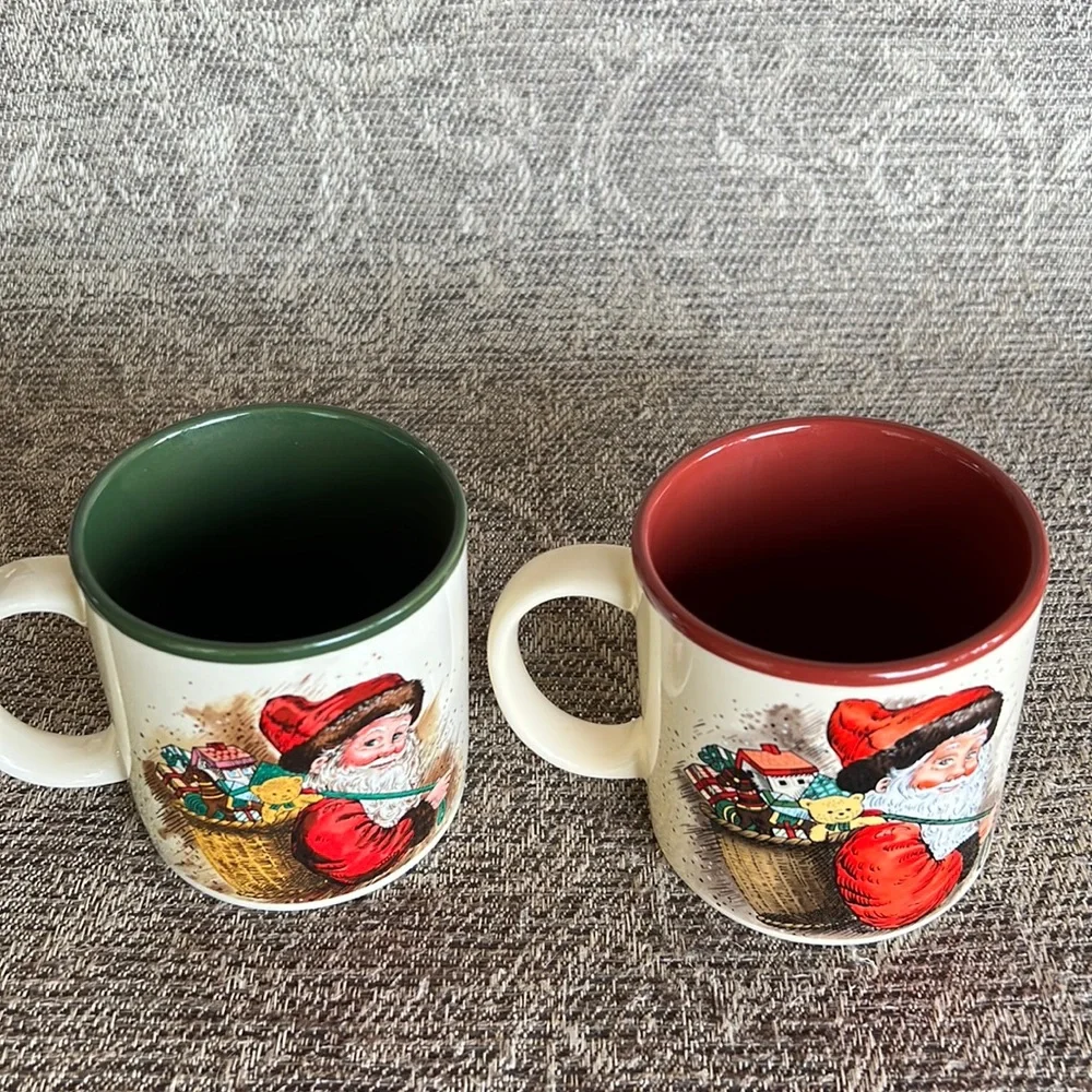 Vintage 1980's Santa coffee mugs. Set of 2